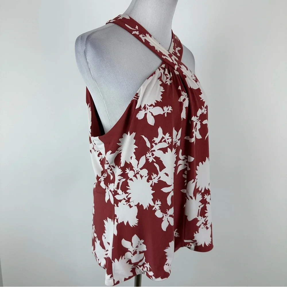 White House Black Market Cross Front Matte Jersey Floral Top Size XL